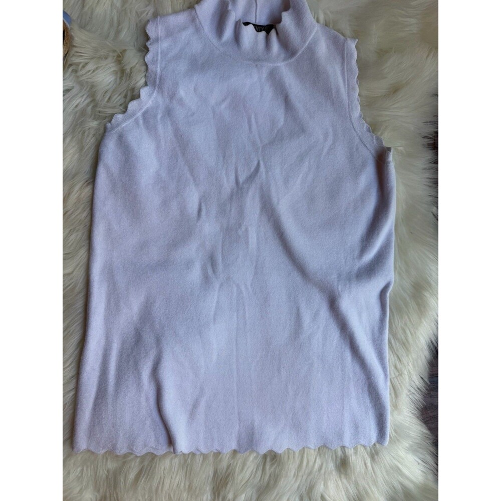 Two Twenty Women's White Ruffle High Neck Knit Pullover Sweater Size S